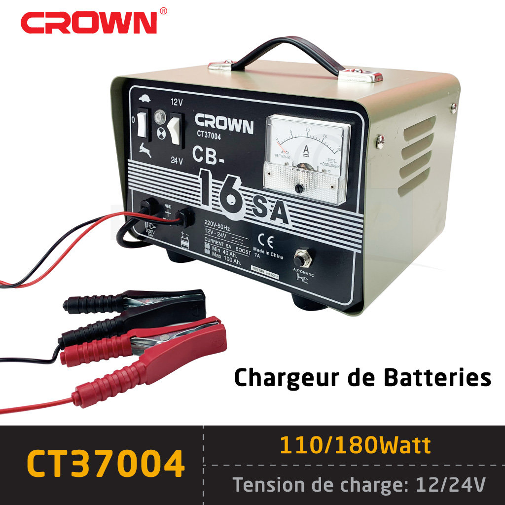 شاحن بطارية السيارات 12-24 فولت 180 واط : Chargeur Batterie Auto 12-24v  180w CROWN