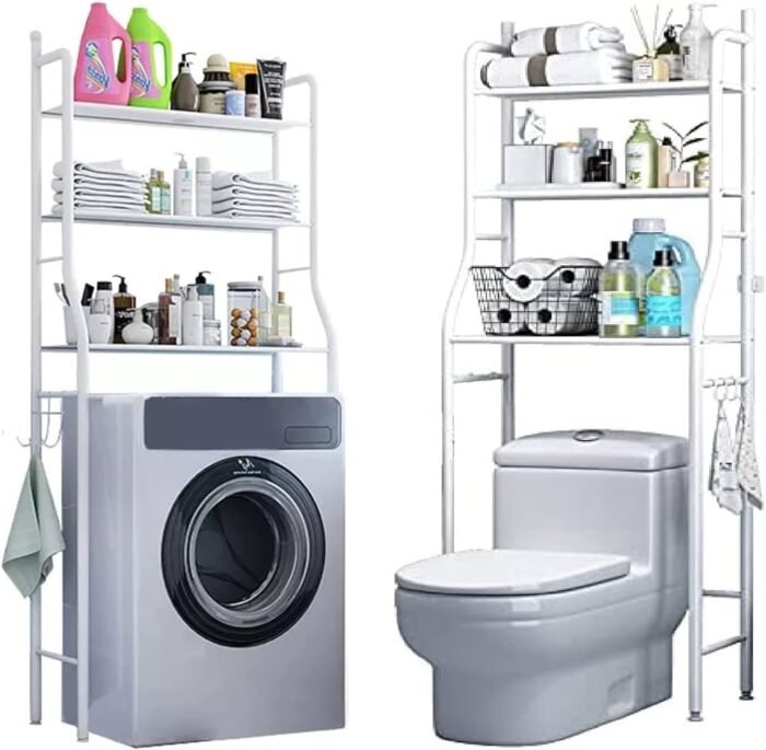 رف تخزين من 3 طبقات للاستعمال فوق الغسالة او الحمام : Étagère de rangement à 3 niveaux pour lave-linge ou salle de bain 8813 - Image 1