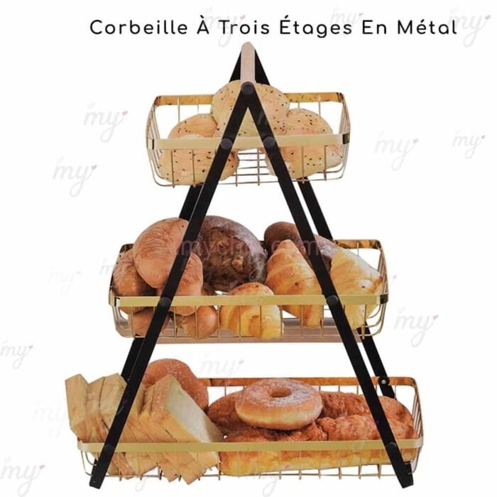 سلة التخزين المعدنية بثلاثة رفوف : Panier de rangement métallique à trois étagères  MJ-3032-1 - Image 1