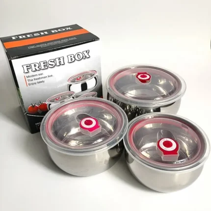 عبوة من 3 قطع من علب تخزين الطعام المصنوعة من الفولاذ المقاوم للصدأ مع أغطية مقاومة للتسرب : Pack de 3 piéces de boîtes a déjeuner en acier inoxydable avec couvercles anti-fuite RF/230503