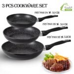 طقم  3 قطع من المقلاة الغير لاصقة و الرخامية : Ensemble de 3 poêles à frire antiadhésives Tefal en marbre RF-032