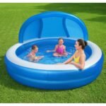 حوض السباحة للأطفال قابل للنفخ بسهولة Piscine Gonflable Pour Enfants Avec Pare-Soleil et Banquette Confortable 241x140cm Bestway#54337 - Image 2