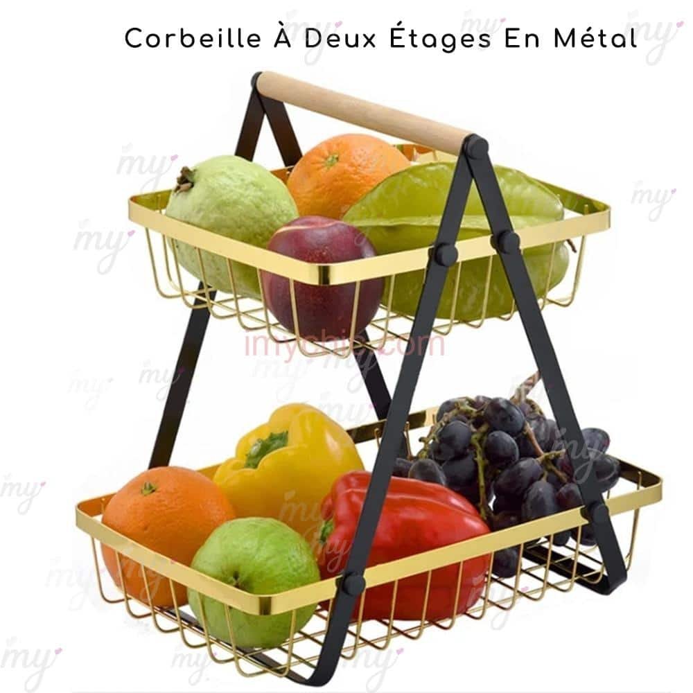 Corbeille-a-deux-Etages-en-Metal-MJ-2032-1-1.jpg سلة التخزين المعدنية برفين :Panier de rangement métallique en fer forgé MJ-3032-1 - Image 1