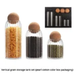 ⁦مجموعة من 3 زجاجات تخزين مختلفة الاحجام مع سدادة من الفلين : Ensemble de 3 bocaux de rangement en verre de différentes tailles avec bouchon en liège 5123-7⁩ - الصورة ⁦3⁩