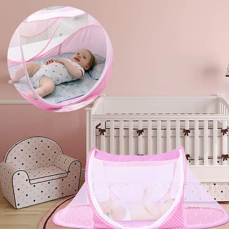 S3469eedfdd544a5b8a808abf330912beO.webp شبكة مضادة للحشرات للأطفال : Moustiquaire pour lit de bébé portable et pliable RF/2529 - Image 1