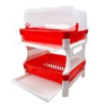 مجفف ومنظم الأطباق ومختلف الأواني المطبخية بغطاء شفاف Ferdi Plast Egouttoir De Cuisine 2 Étage En Plastique Avec Couvercle Transparent RF-138 - Image 7