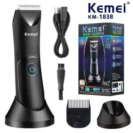 ماكينة حلاقة كهربائية لاسلكية قابلة للغسل للرجال والنساء Kemei Tondeuse Sans Fil lavable pour l’aine et le corps pour hommes et femmes KM-1838