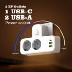 ⁦Rallonge Mural Multifonction – 2 Prises Européennes, 3 Ports USB (dont USB-C) et Lumière LED – مقبس طاقة⁩ - الصورة ⁦4⁩
