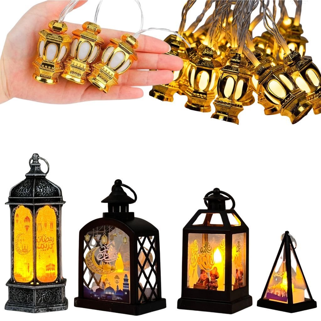 54raDDDha-E2809301-1-1.jpg Pack Décoration Ramadan Fawanis + Guirlande lumineuse 5Pcs – مجموعة زينة رمضان من فوانيس وستائر مضيئة - الصورة 1