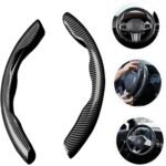 ⁦2 Pcs Housse de Volant Voiture antidérapant Noir carbon⁩ - الصورة ⁦2⁩