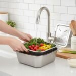 ⁦Râpe multifonctionnelle Delaval en acier inoxydable avec panier d’égouttage 3EN1 – مفرمة وقطاعة خضر متعددة الإستعمالات⁩ - الصورة ⁦3⁩