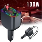 Chargeur de voiture rapide 100W rétractable 4 en 1 et transmetteur FM projection étoilé - شاحن لاسلكي سريع للسيارات