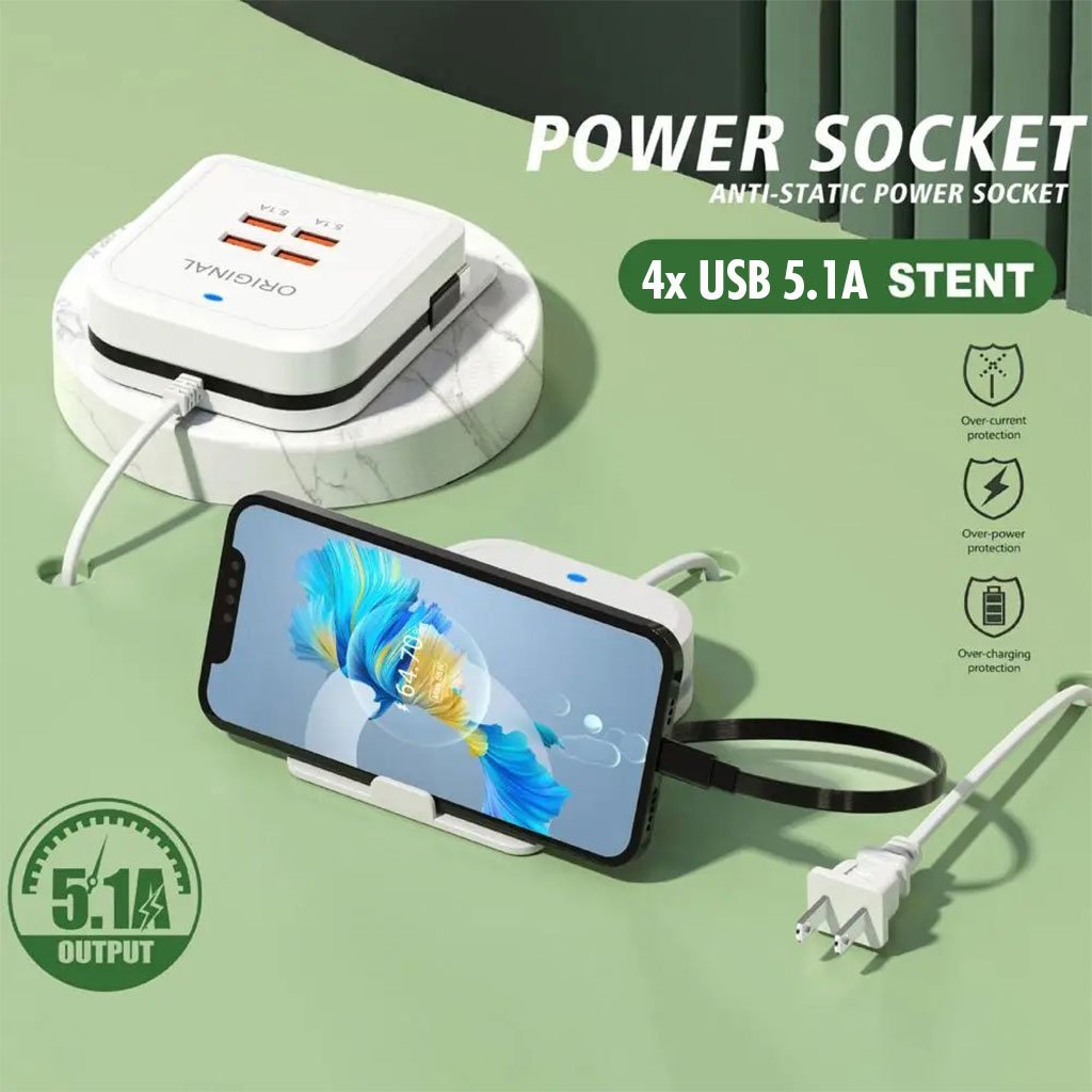 Chargeur-4P-Org-CNC-1.jpg Station de charge rapide universel multiports 4 USB avec Cable Type-C – شاحن متعدد المنافذ - الصورة 1