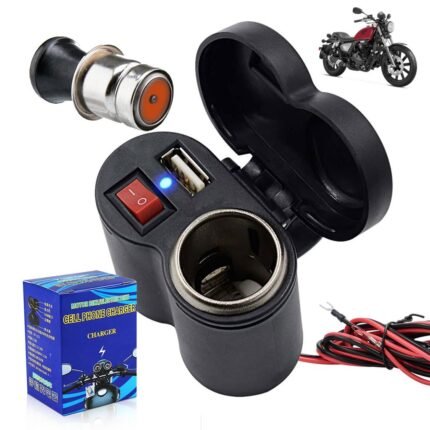 Chargeur USB 12 V pour guidon de moto avec prise allume-cig–are – مقبس طاقة لدرجات النارية