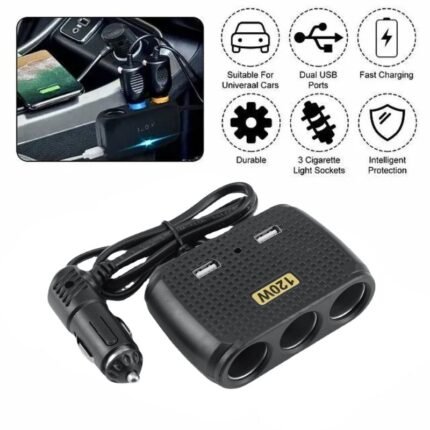 Chargeur de voiture avec 2 USB et 3 allume-cigare 5V