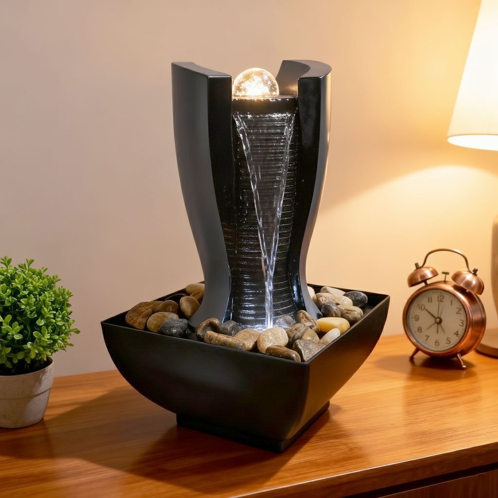 Fontaine-V6-cnc-5.jpg Fontaine à eau en forme de tour cascade avec boule de cristal et éclairage LED V6 - الصورة 1