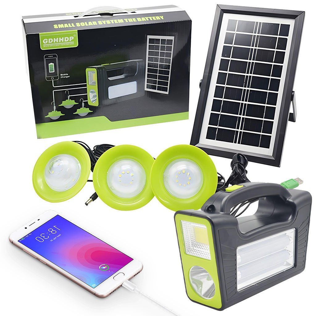 GD-8119-cnc-2.jpg Kit Panneau Solaire portable avec Torche LED Rechargeable et 3 Lampes – طقم مصباح يعمل بالطاقة الشمسية - الصورة 1