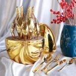 ⁦Serie Ensemble De Couverts Créatifs En Forme De Œuf Dorée 24Pcs – طقم أدوات المطبخ⁩ - الصورة ⁦2⁩