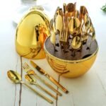 ⁦Serie Ensemble De Couverts Créatifs En Forme De Œuf Dorée 24Pcs – طقم أدوات المطبخ⁩ - الصورة ⁦5⁩
