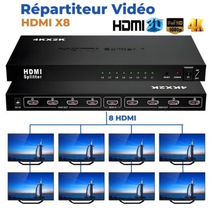 Répartiteur Vidéo HDMI 1x8 avec 8 Ports Compatible 4K – HDMI X8 موزع