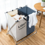 ⁦Panier à linge sale pliable avec 2 grilles pour séparer les vêtements⁩ - الصورة ⁦2⁩