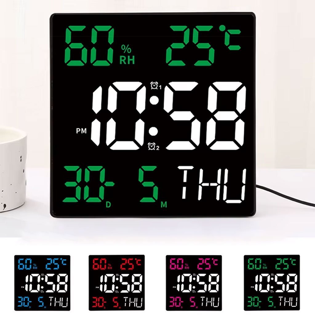 JH2301-CNC-1.jpg Horloge murale numérique forme carrée grand écran JH2301 – ساعة حائط رقمية - الصورة 1