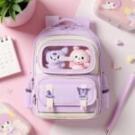 ⁦Sac à Dos Enfant Ludique avec Plusieurs Compartiment et un Peluche LM-5122 Mauve – حقيبة ظهر للأطفال بنفسجي⁩ - الصورة ⁦2⁩