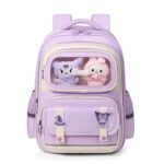 Sac à Dos Enfant Ludique avec Plusieurs Compartiment et un Peluche LM-5122 Mauve – حقيبة ظهر للأطفال بنفسجي