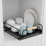 Égouttoir à vaisselle avec poignées en bois pour cuisine – منظم أواني داخل رف المطبخ