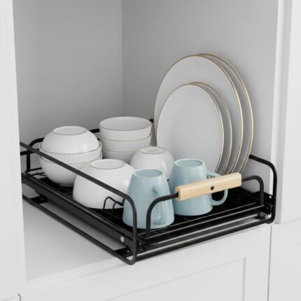 Égouttoir à vaisselle avec poignées en bois pour cuisine – منظم أواني داخل رف المطبخ