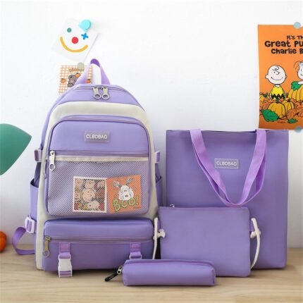 Ensemble de sacs d’école Kawai pour adolescents 4Pcs V3 CLBD Mauve – محفظة 4 قطع كاواي بنفسجي