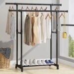 Penderie Mobile Double Barres Extensible Hauteur réglable avec 4 Roulettes V6