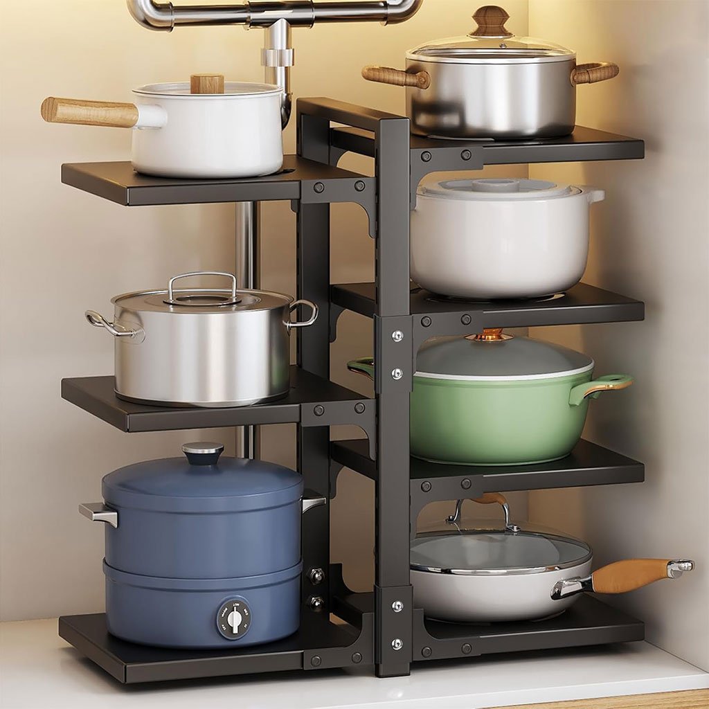 Pot-Rack-cnc.jpg Organisateur de casseroles à fixer sous un meuble robuste et réglable à 7 niveaux – منظم أواني - الصورة 1