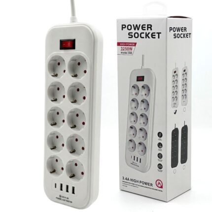 Rallonge Multiprise 10 Prises et 4 Ports USB Haute Puissance 3250W – مقبس طاقة متعدد المنافذ