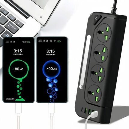 Multiprise 4 Sockets avec 4 Ports USB 1 Type-C 4000W Protection Surcharge et Lampe De Chevet – مقبس طاقة مع منافذ شحن