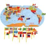 ⁦Puzzle Carte du Monde en Bois Pliable avec Drapeaux et Capitales – لعبة تعليمية للأطفال خريطة العالم مع الأعلام والعواصم⁩ - الصورة ⁦2⁩