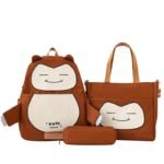 ⁦Ensemble de Sacs Snorlax 3Pcs Design Kawaii Marron – حقيبة مدرسية 3 قطع لون بني⁩ - الصورة ⁦4⁩