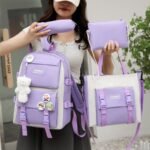 ⁦Ensemble de sacs d’école Kawai pour adolescents 4Pcs HAOLIDA V2 Mauve – محفظة 4 قطع كاواي بنفسجي⁩ - الصورة ⁦3⁩