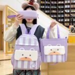 ⁦Ensemble de sacs d’école Kawai pour adolescents 3Pcs Ours Mauve – محفظة 3 قطع كاواي بنفسجي⁩ - الصورة ⁦2⁩