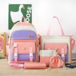 Ensemble de sacs d’école Kawai pour adolescents 5Pcs Guiyu V1 Rose – محفظة 5 قطع كاواي وردي