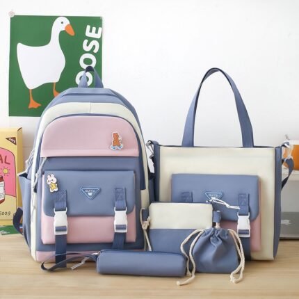 Ensemble de sacs d’école Kawai pour adolescents 5Pcs Guiyu V1 Bleu – محفظة 5 قطع كاواي أزرق