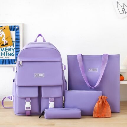 Ensemble de sacs d’école Kawai pour adolescents 5Pcs CLBD V2 Mauve – محفظة 5 قطع كاواي بنفسجي