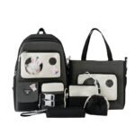 ⁦Ensemble de sacs d’école Kawai pour adolescents 5Pcs Guiyu V2 Noir et Gris– محفظة 5 قطع كاواي أسود ورمادي⁩ - الصورة ⁦2⁩