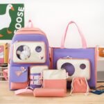 Ensemble de sacs d’école Kawai pour adolescents 5Pcs Guiyu V2 Rose – محفظة 5 قطع كاواي وردي