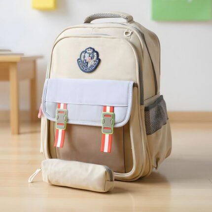 Sac à Dos pour Enfants avec Trousse Assortie KBAG Beige – حقيبة ظهر مدرسية للأطفال مع مقلمة بيج
