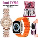 Pack Smartwatch Ultra X2 avec 7 Bracelets Montre pour Femmes – طقم ساعة ذكية وساعة نسائية مع هاتف حجم صغير
