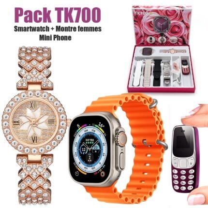 Pack Smartwatch Ultra X2 avec 7 Bracelets Montre pour Femmes – طقم ساعة ذكية وساعة نسائية مع هاتف حجم صغير