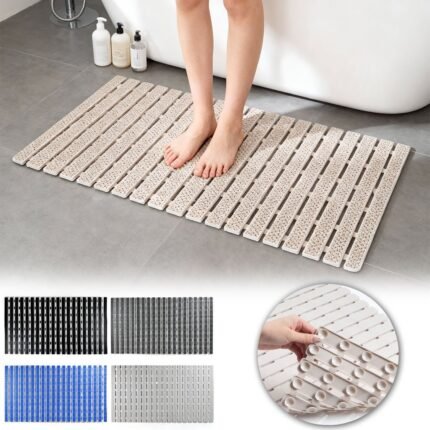 Tapis de baignoire et de douche antidérapant avec trou d’évacuation – بساط حمام مضاد للإنزلاق