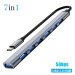 Hub Multiport USB en aluminium avec 7 Adaptateur USB-C 3.0 pour MacBook - Argent