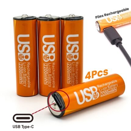 Pack de 4 Piles Rechargeables USB Type-C – AA 1.5V 2200 mAh – علبة من 4 بطاريات قابلة للشحن